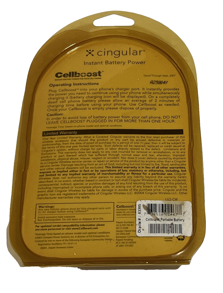 CELLBOOST Portable Instant Battery Power for Cell Phone 60 Minutes Talk