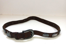Womens Western Brown Leather Belt Pewter Buckle and Smooth Cabochons Sz