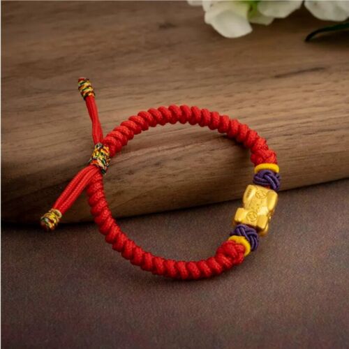 1PZ Braccialetto Drago Fortunato Puro 999 24K Oro Giallo Uomo Donna Neonato Bambini 3D - Foto 6 di 12