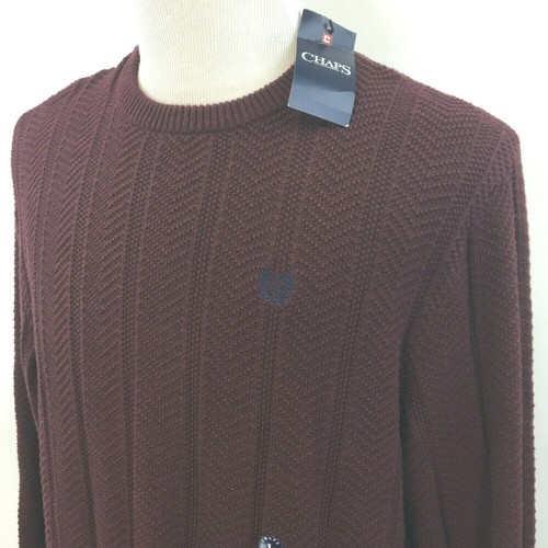 NWT $70 Chaps Men's Large Crewneck Sweater Maroon - Foto 1 di 10