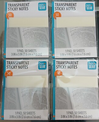 New 4-Pk Pen and Gear Repositionable Transparent Sticky Notes 3'' x 3'' 200 Sheets