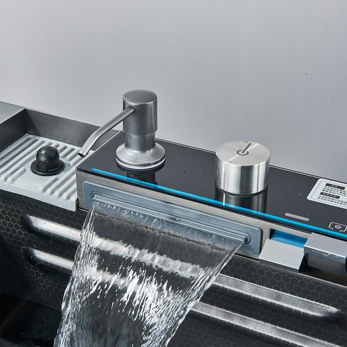 Küchenspüle Wasserfallspüle mit versenkbarem Wasserhahn Edelstahl SpülbeckenSet - Bild 7 von 14