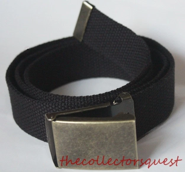 NEW BRASS FLIPTOP ADJUSTABLE 42" INCH BLACK CANVAS MILITARY GOLF WEB BELT BUCKLE