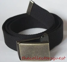 NEW BRASS FLIP TOP ADJUSTABLE BLACK CANVAS MILITARY GOLF WEB UNIFORM BELT BUCKLE