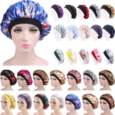 Women Satin Wide Band Elastic Night Sleep Cap Bonnet Turban Hat Hair Loss Cover