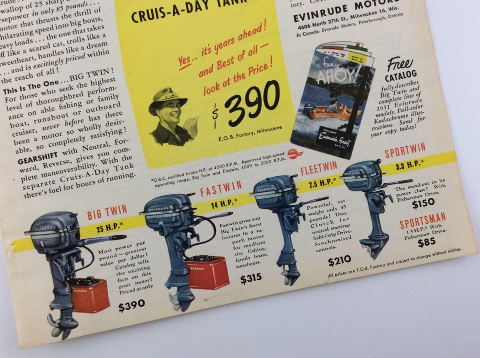 Evinrude Big Twin 1951 motores fueraborda it's Years Ahead anuncio impreso 089A Foto 4 de 4