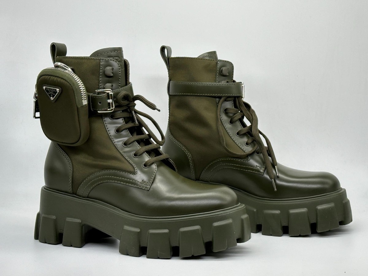 PRADA Monolith Leather Nylon Lug Sole Combat Hiking Boots PRADA Monolith Leather Nylon Lug Sole Combat Hiking Boots