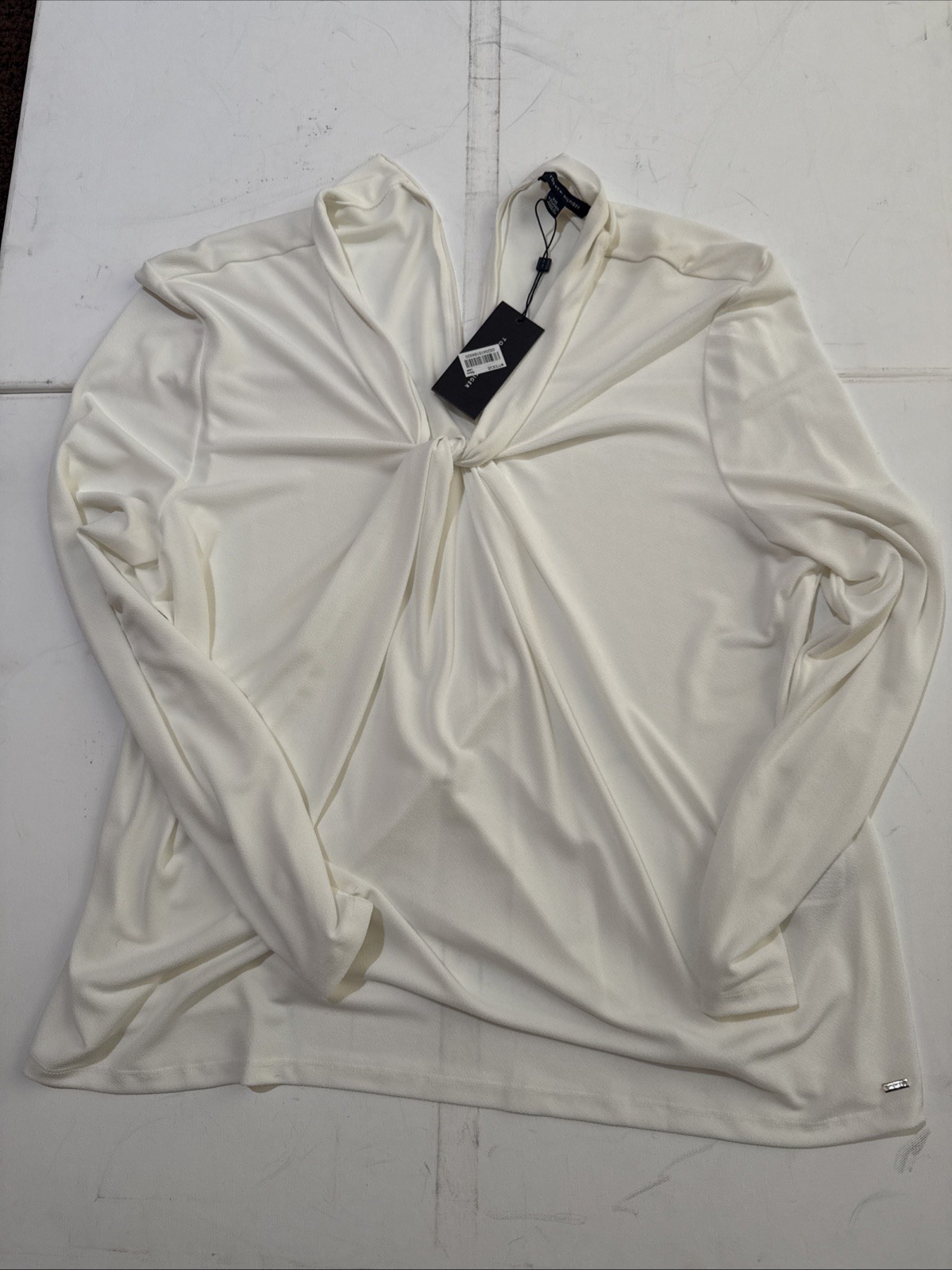 Tommy Hilfiger Women’s XXL Ivory Twisted V-Neck Blouse Soft Stretch Top