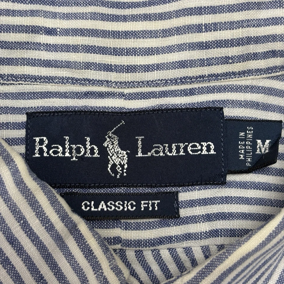 Ralph Lauren Sleeveless Linen Shirt M Blue White Stripe Classic Fit Polo Coastal - Image 2 of 4