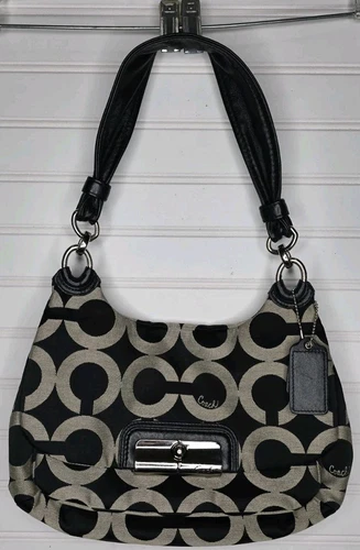 Borsa Coach Kristen Signature Op Art Hobo Nero Argento B1176 16953 *Leggi*