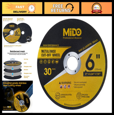 30 Pack 6'' Cut Off Wheels - Metal & Stainless Steel Cutting Discs for Angle Grin