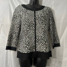 Chico s Travelers Collection Black White Textured Animal Print Open Jacket Med