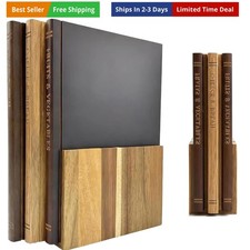 Cutting Board Book Set with Stand for Kitchen 3-Piece Acacia Wood Cutting Boa...
