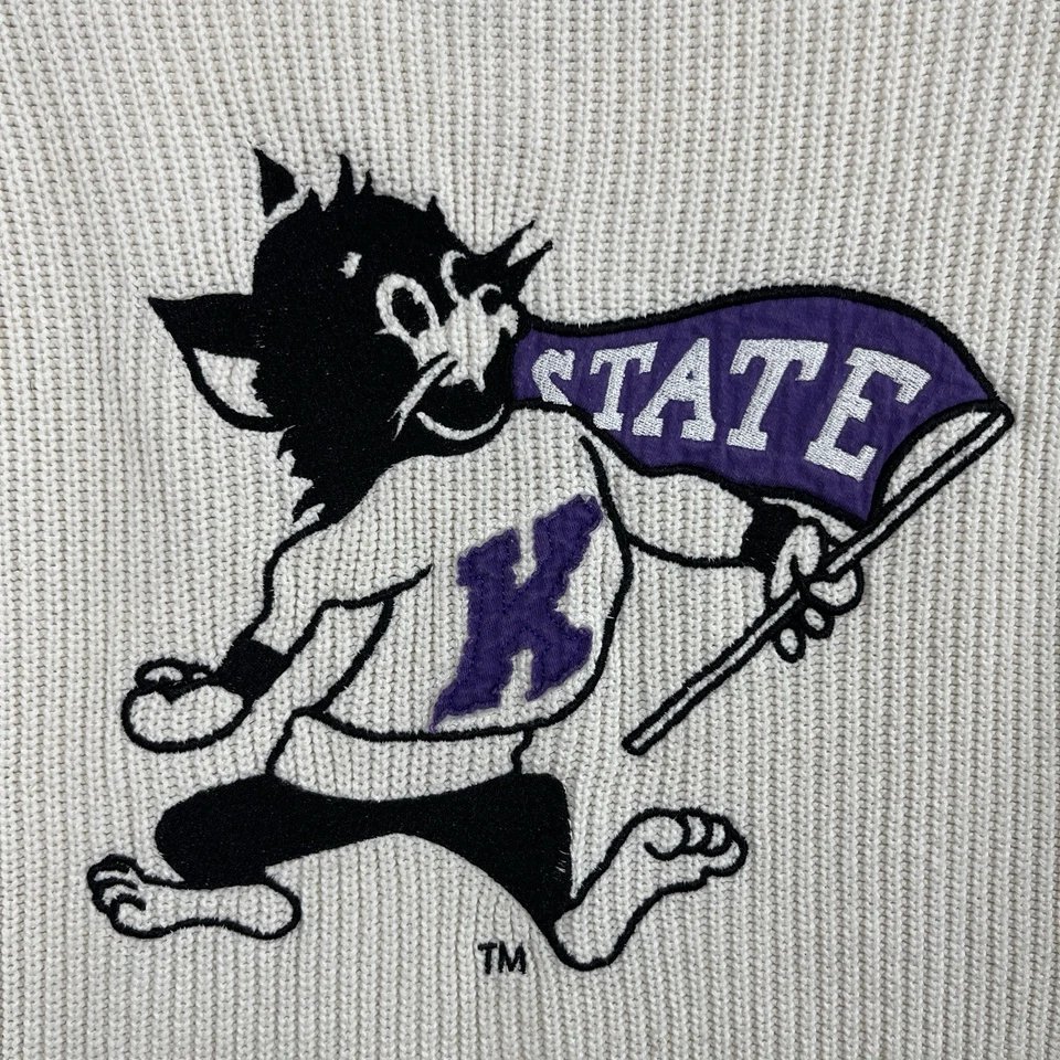 Suéter GG Kansas State Wildcats Mujer Grande Blanco/Blanco roto Tejido Púrpura K-State Foto 3 de 4