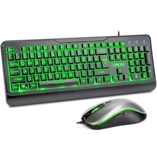 Wired Keyboard and Mouse Combo with Large Print Red-Green-Yellow Light Up Qui...