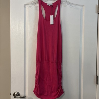 Michael Stars Demi Rouched Racerback XS Hot Pink Tank Dress Retails $98
