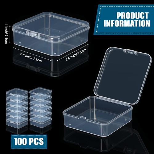 100 Pieces 3 x 3 x 1 Inch Plastic Bead Storage Containers Box Transparent Box... - Picture 2 of 6