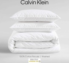 Calvin Klein Washed Percale Cotton Solid 3 Piece KING Duvet Set WHITE