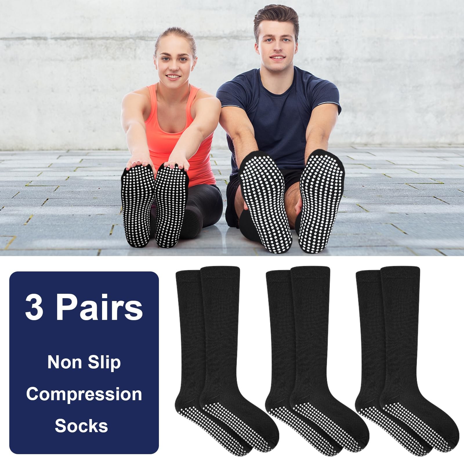 Support Stocking Helper Croloose 3 Pair Non Slip Compression Socks Women Men Black One Size, | eBay