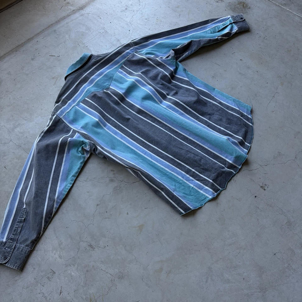 Camisa de Colección Wrangler Brushpopper Para Hombres L Negra Azul Rayas Lona Occidental Foto 3 de 3