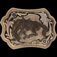 Bucking Bronc Bronco Saddle Horse Rodeo Cowboy Western 80s Vintage Belt Buckle