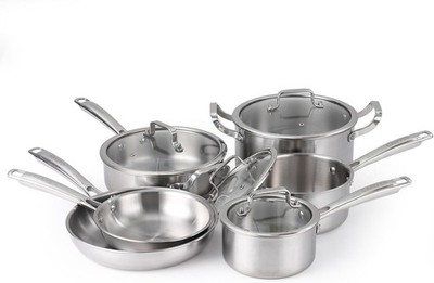 10-teiliges Kochtopfset Edelstahl Töpfe Glasdeckel Kochgeschirr Pfannenset NEW
