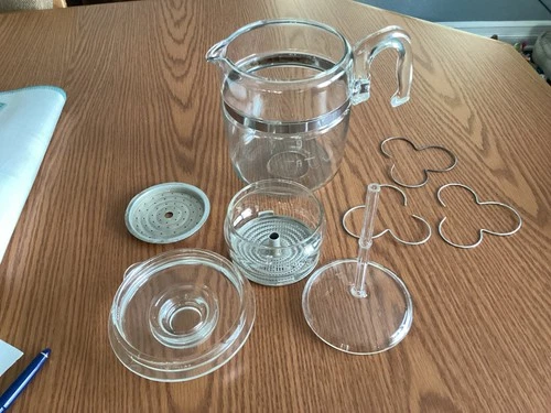 VTG 7759 B Pyrex 9 Cup Glass Percolator Coffee Pot Flame Ware Complete Set USA