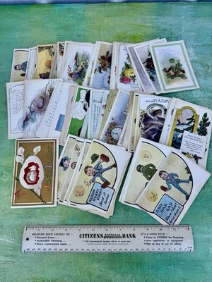 62 Vtg Postcards Lot Victorian Edwardian 1900s New Year/Humor/Birthday/love Etc