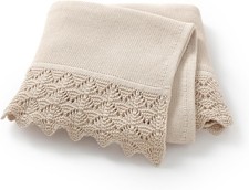 Hadetoto Cotton Baby Blanket 31x40 Inch, Neutral Crochet Swaddle (Beige) | Soft