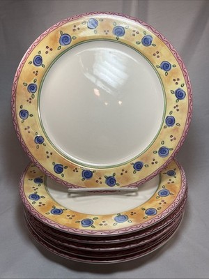 WATERCOLORS BY SANGO  APRICOT JAM DINNER PLATES SET of 6 -SUE ZIPKIN
