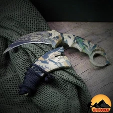 7.5" Tactical Survival KARAMBIT Hunting Fixed Blade NECK Knife Camo w/ SHEATH