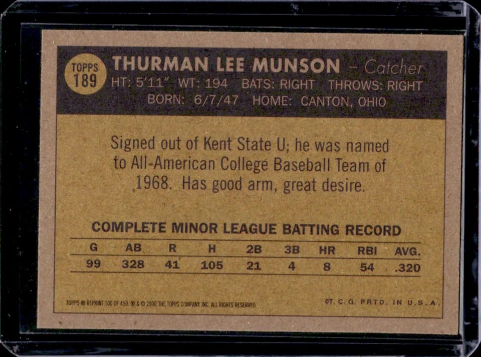 2001 Topps Archives Thurman Munson #100 Yankees - Image 2 of 2