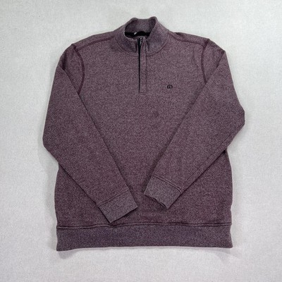 Travis Mathew Sweater Mens XL Red Heather 1/4 Zip Mock Neck Pullover Golf
