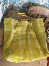 Vintage 1960s Shopping Bag Net PlasticHand Tote original yellow stripe