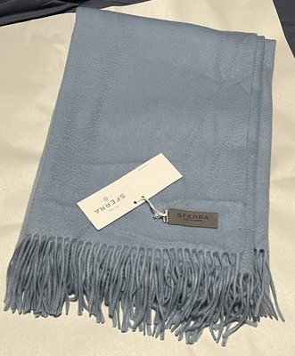 Sferra Dorsey 100% Pure Cashmere Throw Blanket Sky Blue Fringed 50x70  NEW