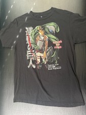 Attack on Titan Mens T Shirt Black Anime Graphic Medium Cotton Crew Neck