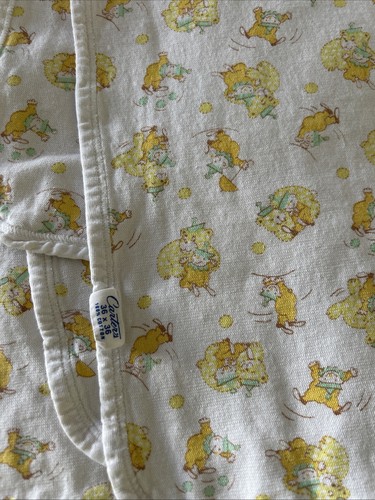 Vtg Carters Cotton Blanket Yellow Green Circus Clowns Bears Receiving 36” X 36” - Picture 4 of 5