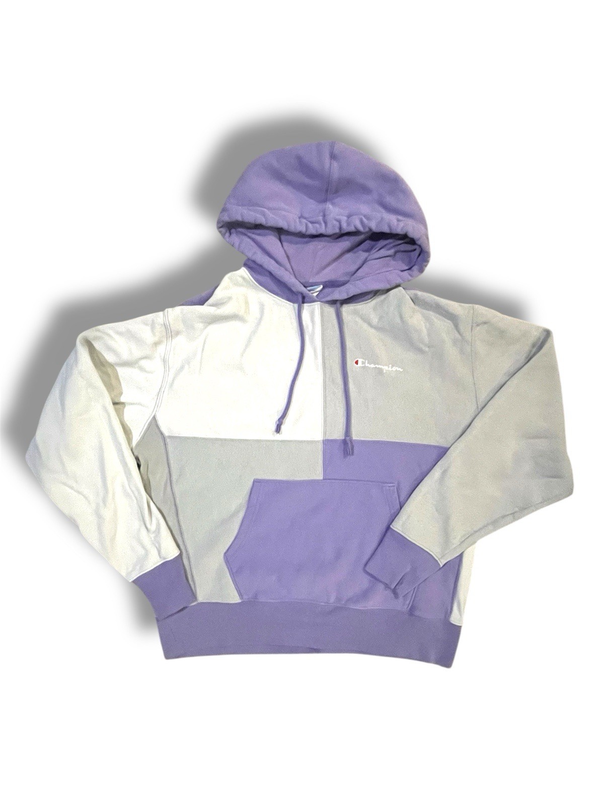 Champion Men Patchwork Pullover Hoodie Purple-whi… - image 1
