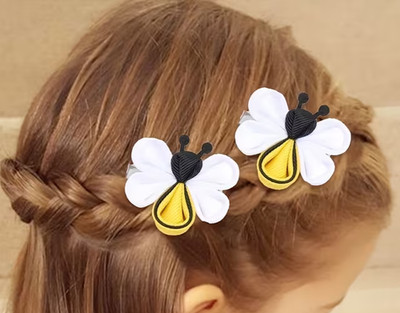 NEW Boutique Hair Clips Bows Girls Yellow Bumble Bee Set of 2  Stacked Ribbon