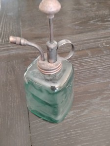 Vintage Style Green Glass Spray Bottle with Metal Pump, Reusable
