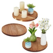 3Pcs Acacia Wood Lazy Susan Organizer Turntable Non Skid Kitchen Storage Tray...
