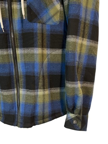 Elesuit Plaid Flannel Jacket Men's Size M Hooded Full Zip Blue Sherpa Lined NEW - Picture 5 of 10