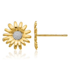 14K Solid Yellow Gold Large Sunflower Stud Earrings 10mm 3/8 inch Butterfly Back