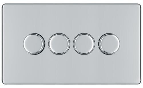 Dimmer Switch for LED Lights Four Way Screwless Flat Plate Chrome 4 Gang Push On - Picture 1 of 12