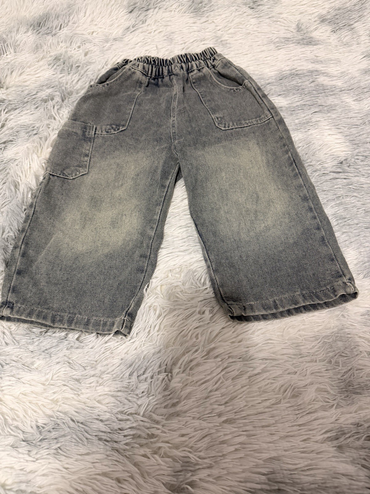 Gray Denim Cargo Pants Unisex Baby & Toddler Elastic Waist with Pockets