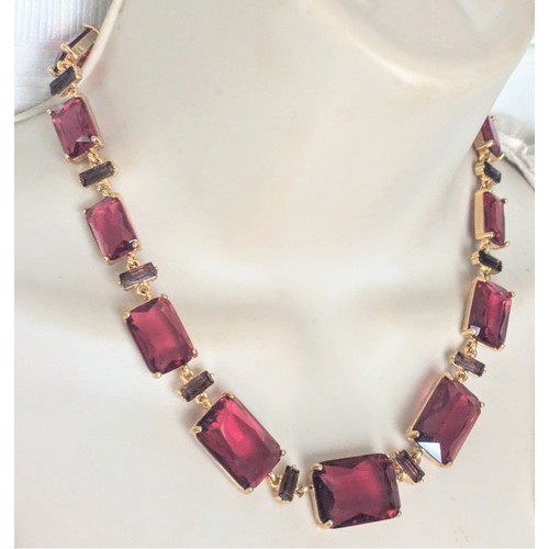 RALPH LAUREN Gold Tone Cherry Red Faceted Crystal Link Necklace 16-18" NWOTs - Picture 6 of 11