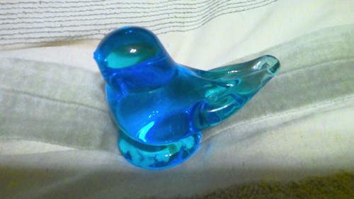 Pisapapeles vidrio azul cobalto pájaro de la felicidad vintage - Imagen 8 de 12