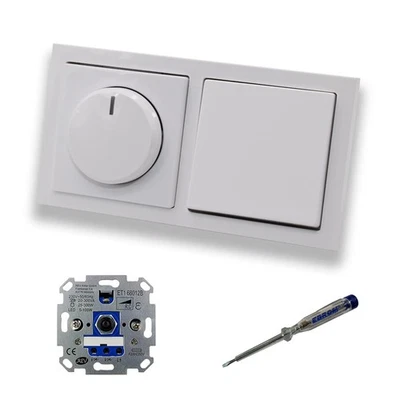 EBROM SET IDEE REV Ritter LED Dimmer Busch Jäger Schalter Studioweiß glänzend