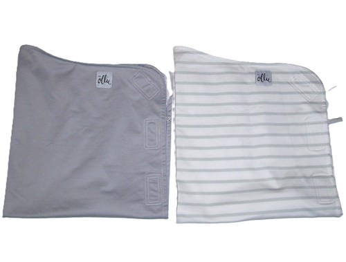 LOT OF 2 The Ollie Baby Swaddle Blanket Stone Gray White Stripe