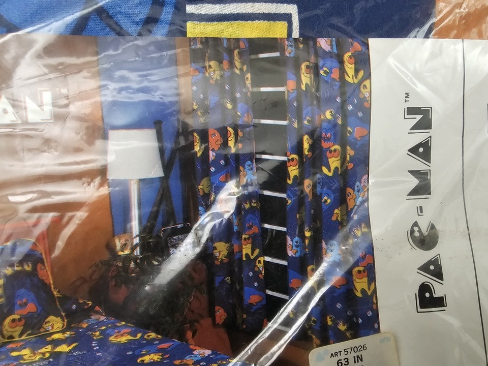 2 Vintage Retro Computer Video Game PAC MAN Drape Panels 63x48 NOS